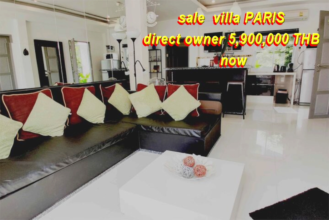 villa PARIS, sale or sell or purchase or to buy direct owner, large living room price -- 5 900 000 THB or 5,9 million THB 